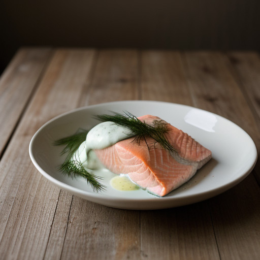 Poached Salmon With Cucumber-Dill Sauce recipe image