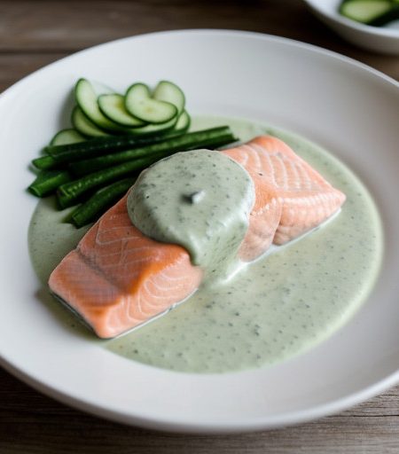 Poached Salmon With Cucumber Sauce recipe image