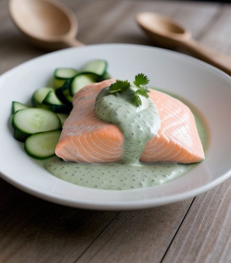 Poached Salmon With Cucumber Sauce for 2 recipe image