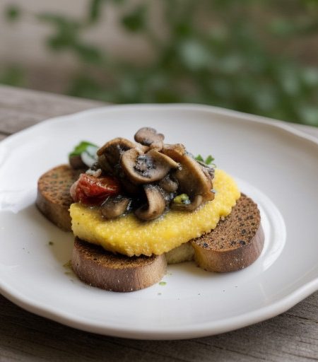 Polenta Crostini With Mushrooms recipe image