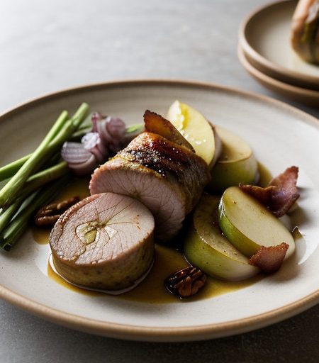 Pork Roulades With Grilled Apple and Pecan Dressing recipe image