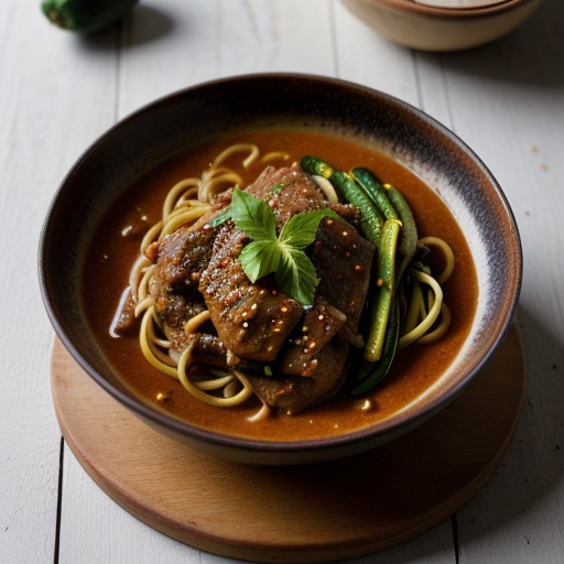 Pork Sauce Robert With Zucchini and Spaghetti - House Bea recipe image