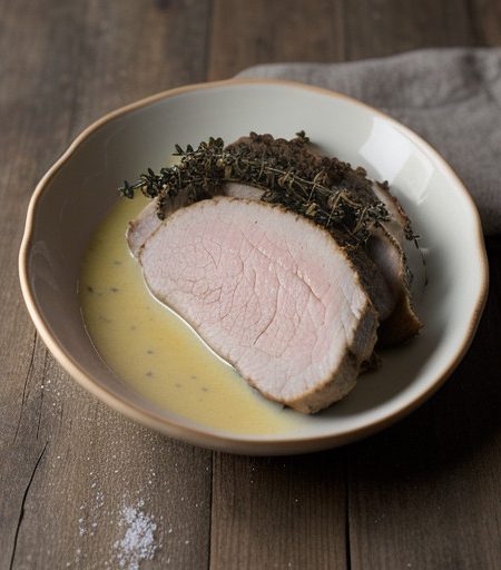Pork Tenderloin Baked in White Wine, Cream Sauce, and Thyme recipe image