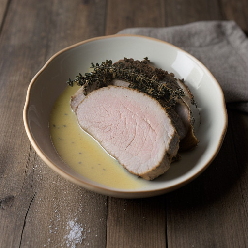 Pork Tenderloin Baked in White Wine, Cream Sauce, and Thyme recipe image