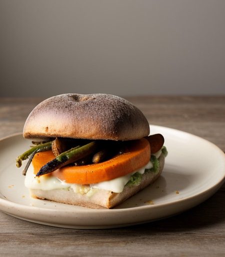 Portobello Sandwich With Mashed Root Vegetables and a Mus recipe image