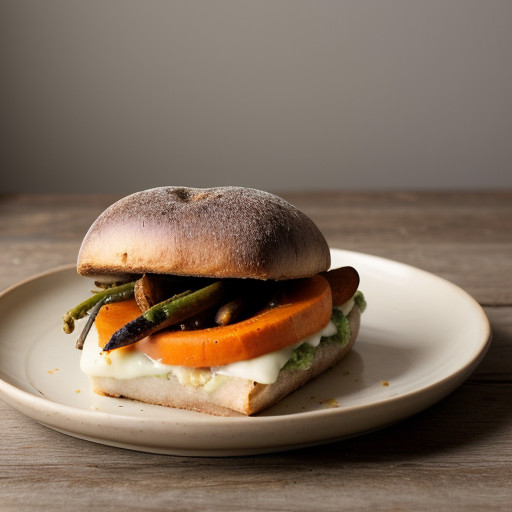 Portobello Sandwich With Mashed Root Vegetables and a Mus recipe image