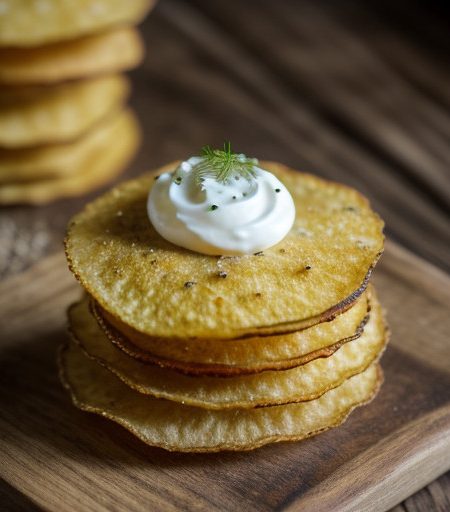 Potato Crisps With Sour Cream and Caviar recipe image
