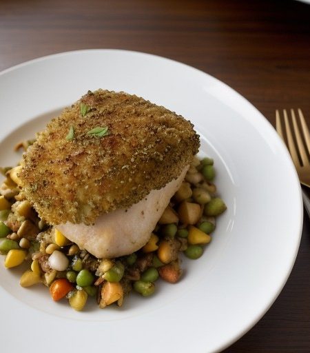 Potato-Crusted Chicken With Creole Succotash recipe image