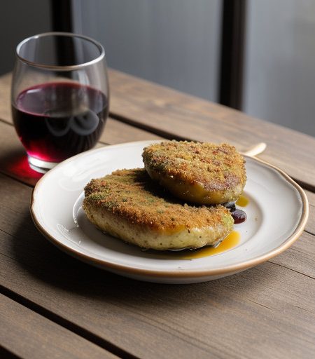 Potato Crusted Chicken With Olives and Red Wine recipe image