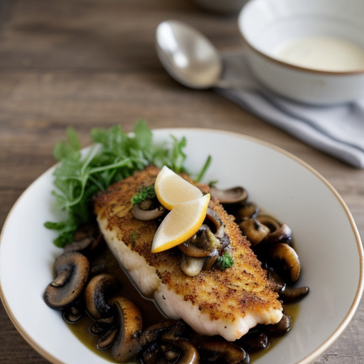 Potato Crusted Gulf Fish With a Grilled Mushroom Relish recipe image
