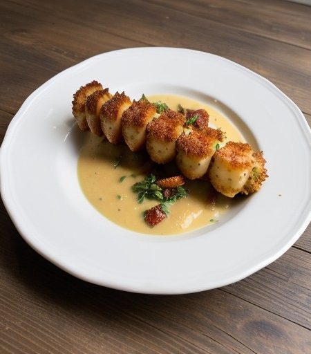 Potato Crusted Lobster Tails on Crawfish Mashed Potato Be recipe image
