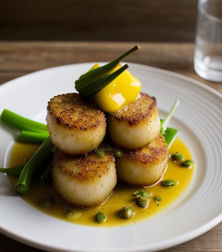 Potato Crusted Scallops With Fondue Piquante recipe image