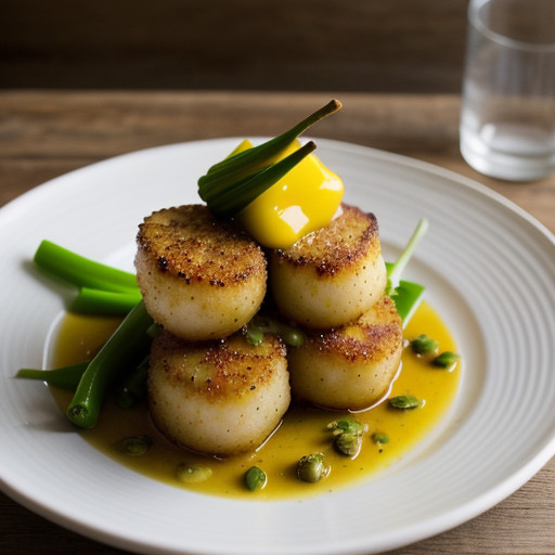 Potato Crusted Scallops With Fondue Piquante recipe image