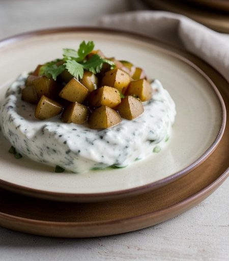 Potato Cucumber and Tomato Raita - Bon Appetit recipe image