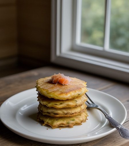 Potato Pancakes Vonnas With Smoked Salmon & O recipe image