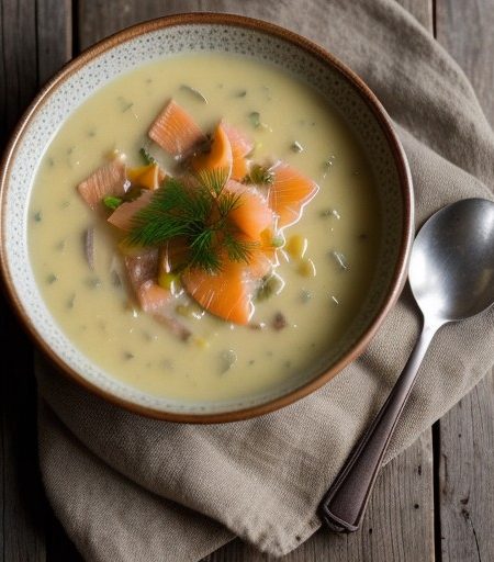 Potato Soup With Smoked Salmon Relish recipe image