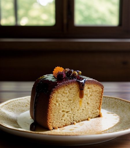 Pound Cake With Dried Fruit and a Port Wine Reduction Sau recipe image