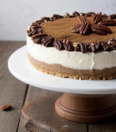 Praline and Goat Cheese Cheesecake With Praline Sauce And recipe image