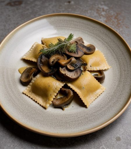 Prosiutto & Mushroom Ravioli With Fried Sag recipe image