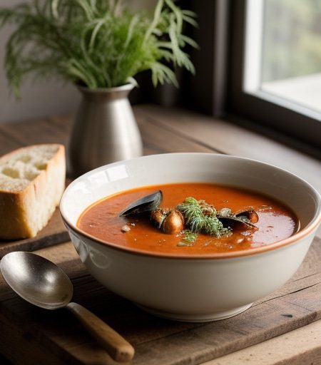 Provencal Tomato Soup With Mussels and Vermicelli - Bon A recipe image
