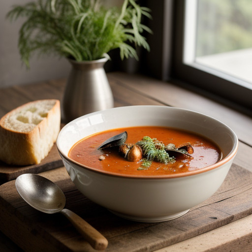 Provencal Tomato Soup With Mussels and Vermicelli - Bon A recipe image
