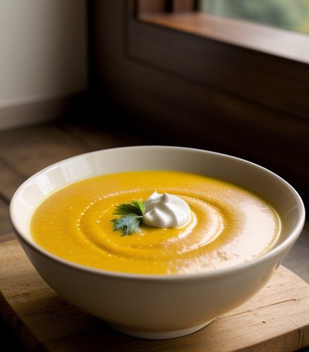 Pumpkin Corn Soup With Ginger Lime Cream recipe image