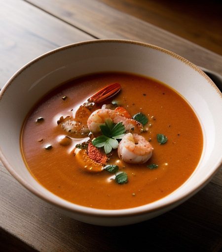 Quick Dilled Tomato, Roasted Pepper and Shrimp Soup recipe image
