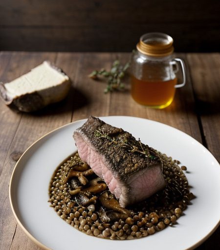 Rack of Lamb W/ Chanterelles & Lentils in a P recipe image