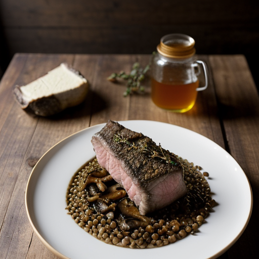 Rack of Lamb W/ Chanterelles & Lentils in a P recipe image