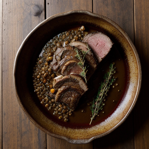Rack of Lamb W/ Chanterelles & Lentils in a Port Wine Sauce recipe image