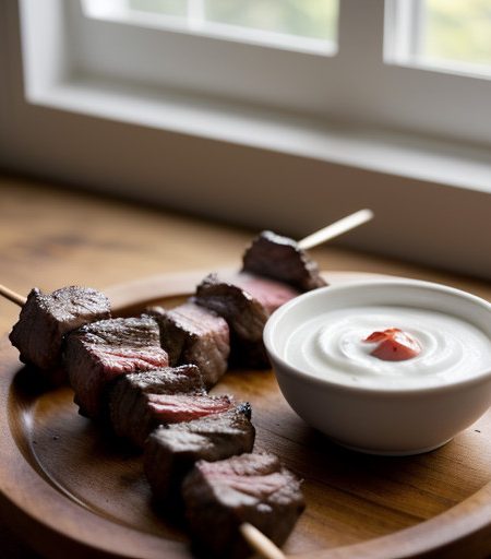 Red Hot Beef Kabobs With Yogurt Sauce recipe image