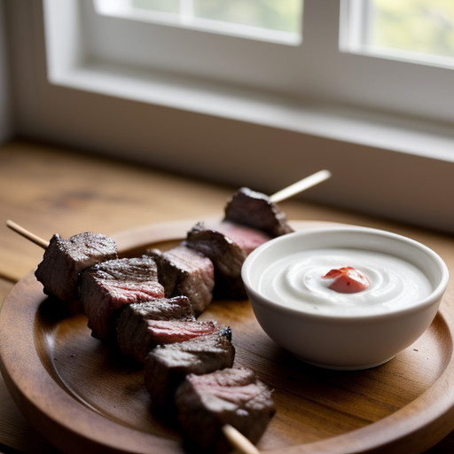 Red Hot Beef Kabobs With Yogurt Sauce recipe image