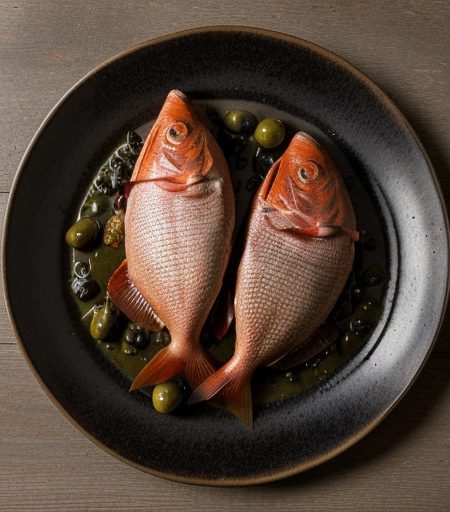 Red Snapper Fillets in Packages With Tomatoes, Olives & Cap recipe image