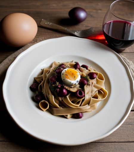 Red Wine Fettucine With Lumache and Olives recipe image