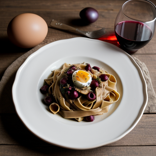 Red Wine Fettucine With Lumache and Olives recipe image