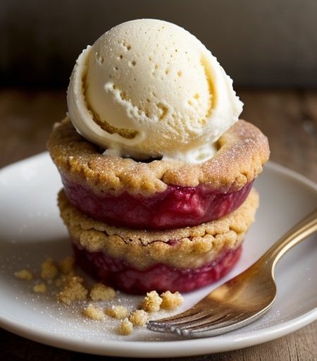 Rhubarb Cobbler With Vanilla Bean Ice Cream recipe image