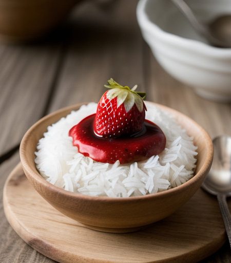 Rice Cream With Strawberry Sauce recipe image