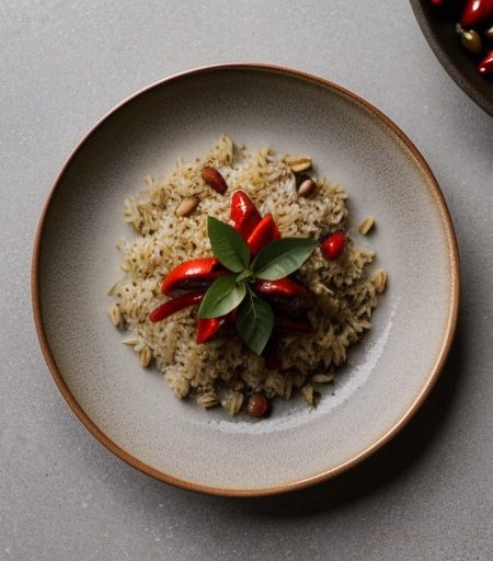Rice Pilaf With Pinenuts and Roasted Red Peppers recipe image