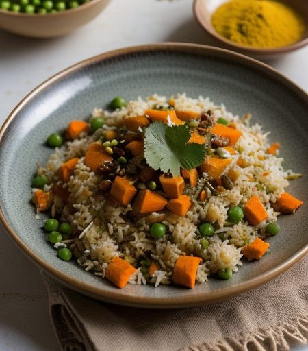 Rice Pulao With Carrots and Green Peas recipe image