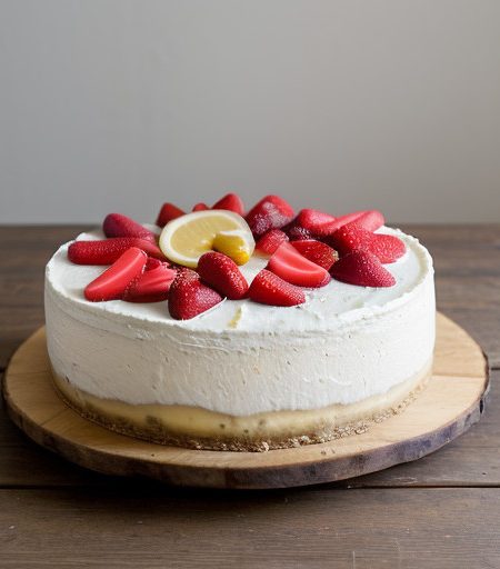 Ricotta-Sour Cream Cheesecake With Strawberry Sauce recipe image