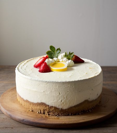 Ricotta-Sour Cream Cheesecake With Strawberry Sauce recipe image