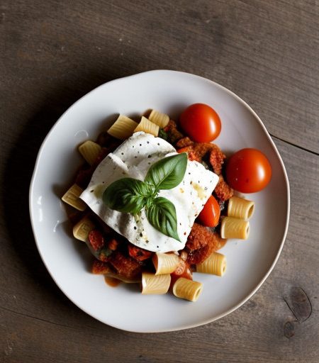 Rigatoni With Eggplant, Tomatoes and Fresh Mozzarella recipe image