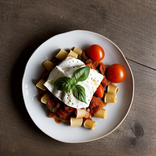 Rigatoni With Eggplant, Tomatoes and Fresh Mozzarella recipe image