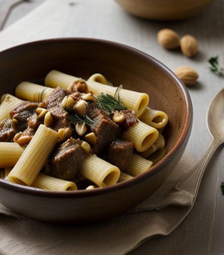 Rigatoni With a Sauce of Lamb & Pine Nuts recipe image