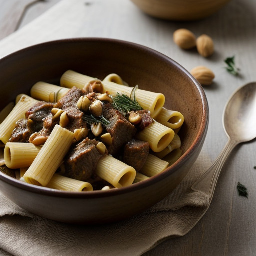 Rigatoni With a Sauce of Lamb & Pine Nuts recipe image