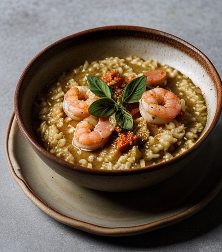 Risotto With Shrimp, Tomatoes and Sun-Dried Tomato Pesto recipe image