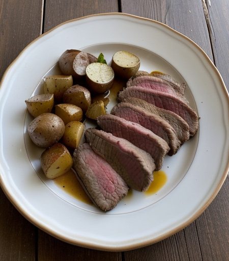 Roast Flank Steak With Potatoes Amd Portobell recipe image