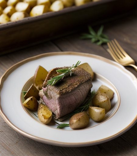 Roast Lamb With Potato~ Onion & Pepper Grat recipe image