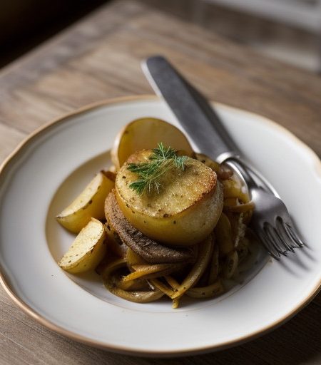 Roast Lamb With Potato Onion & Pepper Gratin recipe image