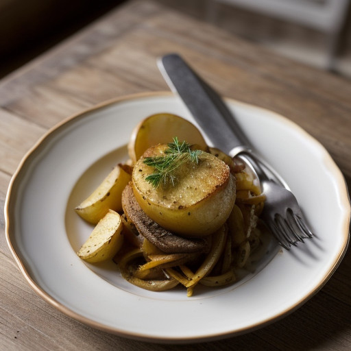 Roast Lamb With Potato Onion & Pepper Gratin recipe image